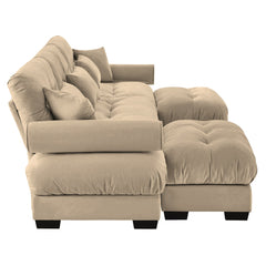 Modern U Shape Modular Sectional Sofa Couch with Movable Ottomans, Camel Velvet, Convertible L Shaped Living Room Sofa