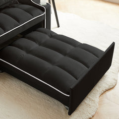Convertible 3-in-1 Sofa Bed with Multi-Pockets and Adjustable Sleeper in Black Velvet