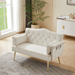 Cream White Velvet Loveseat Sofa
