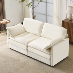 69' PLUSH CLOUD LOVESEAT: Modular 2-Seater Sectional Sofa with 22' Beige Chenille Cushions + 2 Throw Pillows - Compact Size for Apartment, Living Room, Bedroom (Beige)
