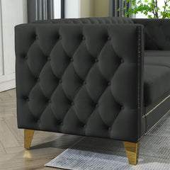 {Contact us for 3D modeling} Velvet Sofa for Living Room,Buttons Tufted Square Arm Couch, Modern Couch Upholstered Button and Metal Legs, Sofa Couch for Bedroom, Black Velvet(W834S00022)