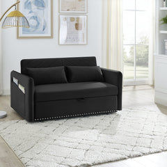 MH' Sleeper Sofa Bed w/USB Port, 3-in-1 adjustable sleeper with pull-out bed, 2 lumbar pillows and side pocket, soft velvet convertible sleeper sofa bed, suitable for living room bedroom