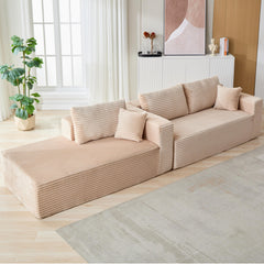 Compression Sectional Couch with Comfy Chaise, Boneless L Shape Sofa with Deep Seat, Minimalist Modular Couches Sleeper for Living Room Bedroom Apartment Lounge,corduroy,Beige
