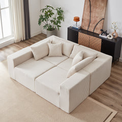 104-Inch Corduroy Modular L Shaped Sectional Sofa,Luxury Floor Couch Set,Upholstered Indoor Furniture,Foam-Filled Compressed Sofa for Living Room,Bedroom,4 PC Free Combination