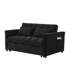 Sleeper Sofa, Convertible Sofa, Recliner, Bed, 3-in-1, 3-Position Adjustable Backrest, 2-Seater Sectional, Two Side Pockets, 2 Pillows for Living Room, Apartment, etc., Velvet Black 54' Wide.