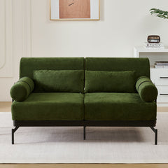 Modern Loveseat Sofa 2-Seater with USB Ports, Cylindrical Armrests, Green Chenille, 59 Inch