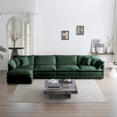 Modular Sectional Sofa for Living Room,U Shaped Couch 5 Seater Convertible Sectional Couch with 1 Ottoman ,Green Chenille