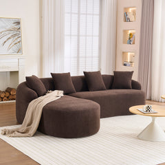 Compression Sponge L-Shape Sectional Sofa with Curved Chaise, Brown Modular Chenille Couch No Assembly Required, 30D High-Density for Living Room Bedroom Apartment Lounge.