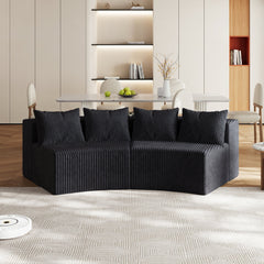 Corduroy curved sectional sofa with four pillows,Curved Symmetrical Modular Semi Circular Sofa Sectional for bedroom, living room, office for leisure or nap, reading room, and lobby(Two modules)