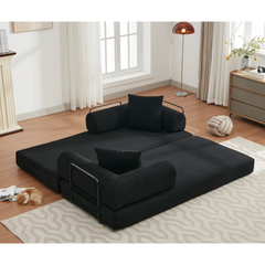 [NEW ARRIVED] [VIDEO PROVIDED] 78.5' Folding Convertible Out Sleeper Sofa Bed,4-in-1 DIY Combination Convertible Sofa,3 seat, Folding  Sofa, King Size , Bedroom,Apartment,Corduroy,Black