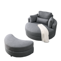 [Video] Welike Swivel Accent Barrel Modern Dark Grey Sofa Lounge Club Big Round Chair with Storage Ottoman Linen Fabric for Living Room Hotel with Pillows,2PCS.