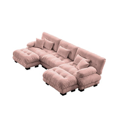 Luxury Modular Sectional Sofa Couch - Oversized U Shaped Cloud Couch for Living Room,Deep Seat Sofa Couch with 2 Ottomans ,Chenille Pink