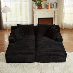 Compressible double chaise lounge - No Assembly Required, Fluffy Modern Sleeper Loveseat for Indoor Living Room Bedroom Reading