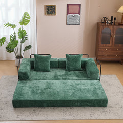 Floor Couch,Compression Sofa,Convertible Floor Sofa Bed-with Pillow Back Support Armrest,Comfy Futon Couch Lounge Sleeper Bed,Chenille fabric,for Living Room Bedroom (dark green)