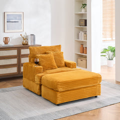 39-inch Spring upholstered armchair and Ottoman set - comfortable single sofa with cup holder and corduroy fabric, perfect for living room or bedroom