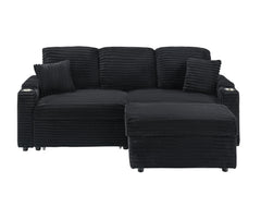 80' Corduroy Multi-Function Sofa with Hidden Reclining, Space Saving Design, Armrests, Cup Holders and Removable Footstool, Black