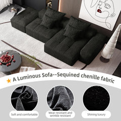 Modern Oversized Modular Sectional Sofa with Ottoman, Seat, Chaise lounge and Armrest, Sparkling Chenille Fabric Soft Cushion Sofa with 4 Pillows,4 PCS DIY Combination Tufted Sofa,No Assembly Required