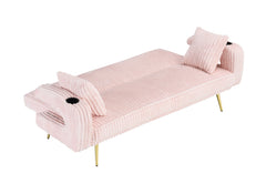 74.01 inch straight corduroy sofa bed with pillows, adjustable in three levels, designed in a minimalist style, suitable for use in living rooms and study rooms.Pink