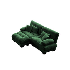 Cloud Couch Sectional Sofa for Living Room, Chenille 2 Seater Sofa with 2 Lumbar pillows and 2 throw pillows , Upholstered Wide Arm Sofa with Convertible Ottoman,Chenille Green