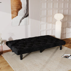 Sofa-to-Bed Evolution: 66' Black Velvet Sofa Bed Transforms Seamlessly, Ideal for Family Living Rooms, Apartments, and Bedrooms
