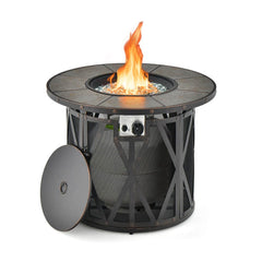 30K BTU Premium Outdoor Patio Gas Fire Pit Table With Fire Glass And Cover, 32" (SAK17432)