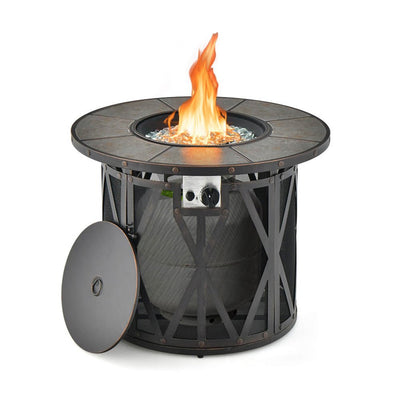 30K BTU Premium Outdoor Patio Gas Fire Pit Table With Fire Glass And Cover, 32