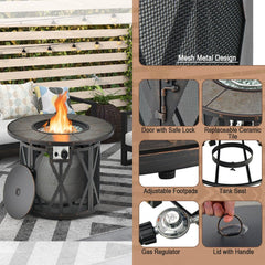 30K BTU Premium Outdoor Patio Gas Fire Pit Table With Fire Glass And Cover, 32" (SAK17432)