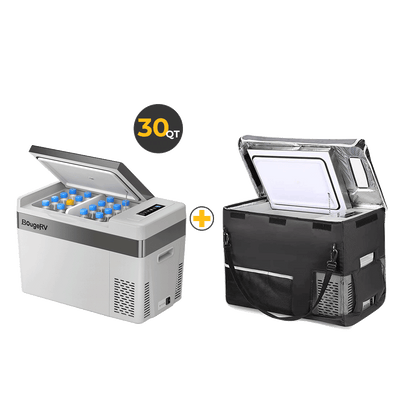 12V 30 Quart (28L) Portable Fridge & 30 Quart Insulated Protective Cover A3001-02803+A3001-01811