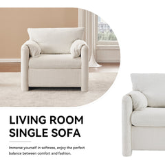 002 Fixed-Modern Accent Chair Single Seater - Plush Chenille Lounge Chair with High-Resilience Cushion, Compact Reading Chair for Living Room, Bedroom, Dorm Room & Apartment-Armchair, Ivory White