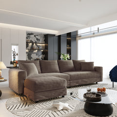 102.4 'Plush Corduroy 4-Seat Sofa,Modern Comfy Upholstered Sofa Cloud Couch,Deep Seat Couches with Soft Pillows and Movable Ottoman,Convertible Sofa Lounge Chair,for Living Room,Apartment,Office,Camel