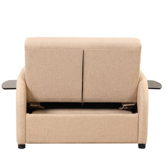 Versatile Pull Out Sofa Sleeper 3 in 1 with Wing Table & USB Charge, Beige Linen, Compact Design