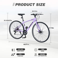 Shimano 7 Speed Hybrid Bike Aluminum Alloy Frame Double Disc Brakes 700C Road Bike For men women's City Bicycle