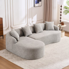 Boneless L-Shape Sectional Sofa with Curved Chaise,Grey Modular Chenille Compression Couch,30D High-Density Foam,Minimalist Modular Couches Sleeper for Living Room Bedroom Apartment Lounge.