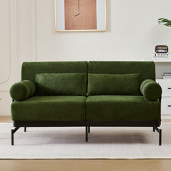 Modern Loveseat Sofa 2-Seater with USB Ports, Cylindrical Armrests, Green Chenille, 59 Inch