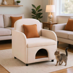 Furniture Style 2 in 1 Pet Friendly  Fluffy Fabric Sherpa Upholstered Leisure Armchair with Lumbar Pillow for Living Room Bedroom Home and Office, Cream White