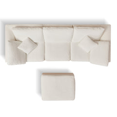 Cloud Style L-Shape Modular Sectional Sofa with Ottoman, 3 Seater Convertible Couch in Warm White, Chenille Fabric, 110' Width