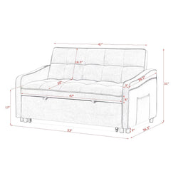 Loveseats Sofa Bed with Pull-out Bed,Adjsutable Back and Two Arm Pocket,TypeC and USB Charging with Copper nail,Blue (47'x53'x31')