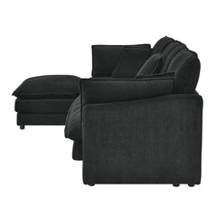 Modern Home Living Room L-Shaped Sectional Sofa Couches with Ottoman, Convertible Oversized 4 Seater Couch Towel Fabric, Black