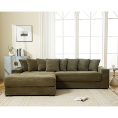[NEW ARRIVED] [VIDEO PROVIDED] Oversized Two-Piece Couches, L Shaped Sofa, Corduroy, Left Chaise Daybed,with Armrests,Eight Throw Pillows,Corner Sofa,Easy To Assemble, Green