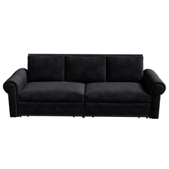 93.7 ' King Pull Out Sofa Bed, Chesterfield Sofa, 3-in-1 Velvet Convertible Sleeper Sofa with Nailhead Trim & Rolled Arm, Multi-Functional Sofa Bed for Living Room, Bedroom, Apartment, Office, Black