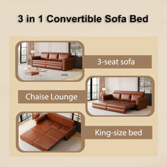 93.7 ' Pull Out Sofa Bed, 3-in-1 Faux Leather Convertible Sleeper Sofa with Nailhead Trim & Rolled Arm,Multi-Functional Sofa Bed for Living Room,Bedroom,Apartment,Office