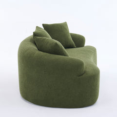 LY-025S Green Curved Loveseat: Compressed No Assembly, Chenille Small Sofa, 30D Sponge, Compact for Apartments, 65' L, 300Lbs, 3 Pillows