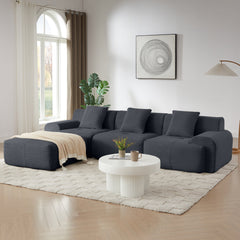 Modern L-Shaped Modular Sectional Sofa with Corduroy Upholstery in Dark Gray, Oversized 3-Seater Couch with Deep Seat and Movable Ottoman – No Assembly Required