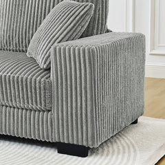 Corduroy Tufted Upholstered Sleeper Sectional Sofa, L-Shaped Modular Convertible Sofa , The arc-shaped footstool can be placed freely on the left and right-Gray