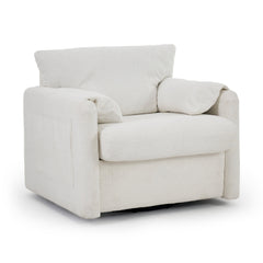 Swivel-Modern Swivel Accent Chair Single Seater - 360° Rotating Lounge Chair with Chenille Fabric & High-Resilience Cushion, Ergonomic Reading Sofa Chair for Living Room,Bedroom,Office-Ivory White