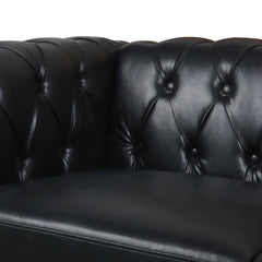 Traditional Black PU 3-Seater Sofa with Removable Cushions and Birch Legs, 83.66 Inch Width