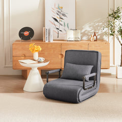 Convertible Folding Chair Bed with Adjustable Backrest and Pillow, Light Grey Linen for Small Spaces