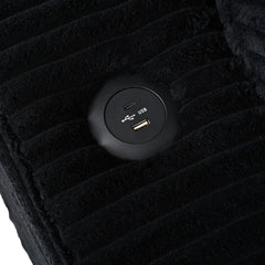 Oversized Loveseat Chaise Lounge Sectional Sofa Bed with USB Ports, Cup Holders, and Pillows, Black Corduroy