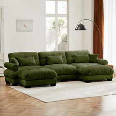 Olive Green U Shape Modular Sectional Sofa Couch with Movable Ottomans, Velvet Upholstery, 3 Seat Corner Sofa