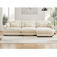 Super Comfort Oversized Modular Velvet Sectional Sofa Couch with Movable Ottoman in Cream